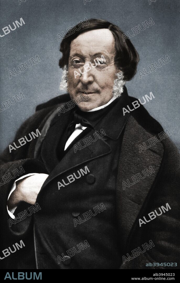 Gioachino Rossini (1792-1868), Italian composer. A print from Les Musiciens Celebres, Lucien Mazenod, Paris, 1948. (Colorised black and white print).