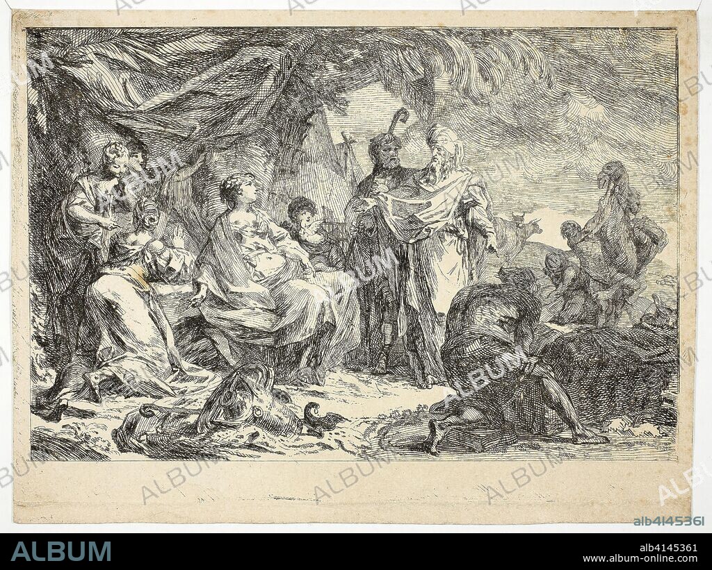 Laban Searching for his Household Gods. Gabriel Jacques de Saint-Aubin; French, 1724-1780. Date: 1753. Dimensions: 152 × 227 mm (image); 180 × 240 mm (sheet). Etching on paper. Origin: France.