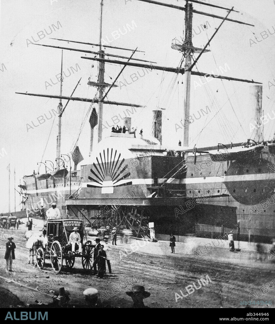 SS Great Eastern, an iron sailing steam ship designed by Kingdom Brunel. 1860.