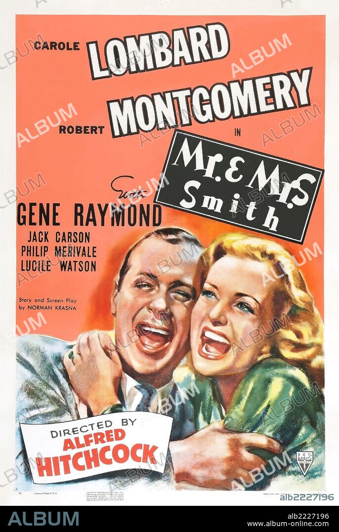 Poster de MATRIMONIO ORIGINAL, 1941 (MR. & MRS. SMITH), dirigida por ALFRED HITCHCOCK. Copyright RKO.