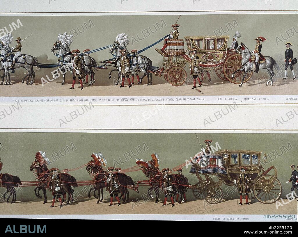 ALFONSO XII. REY DE ESPAÑA 1857 - 1885. CARRUAJE OCUPADO POR ISABEL II EN LA COMITIVA REGIA EN LA BODA DEL REY CON MARIA CRISTINA DE HABSBURGO.