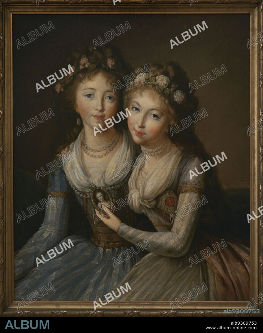 NIKOLAI ARTAMONOVICH SINTSOV (1870-?). RUSSIAN ARTIST.. Gran Duquesa Alexandra Pavlovna de Rusia (1783-1801) y Gran Duquesa Elena Pavlovna de Rusia (1784-1803). Hijas del Emperador Pablo I de Rusia. Casa Holstein-Gottorp-Romanov. Retrato de las Hijas del Emperador Pablo I (Elena, derecha, y Alexandra, izquierda) por Nikolai Sintsov (1870-?), 1911; copia de un cuadro de Elisabeth Vigee Le Brun (1755-1842) del Museo del Hermitage (San Petersburgo).