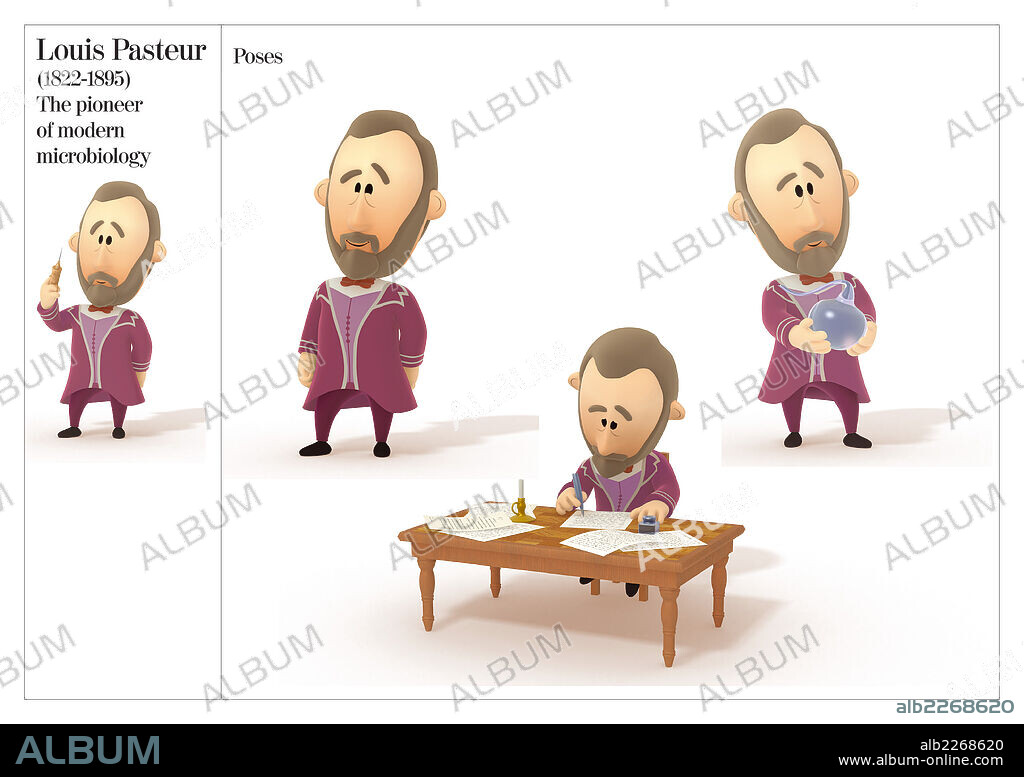 louis pasteur. Ilustraciones posturales de Louis Pasteur, el pionero de la microbiología moderna, (1822-1895).