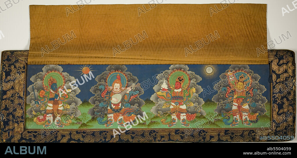 Final Page and Back Cover of Buddhist Manuscript With Four Guardian Kings, Mongolia, 17th/18th century.