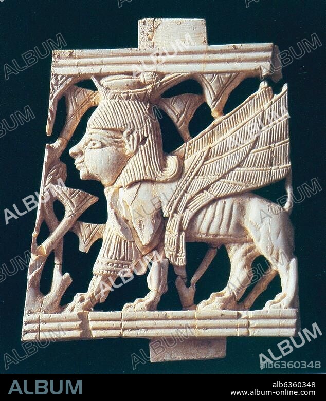 5163. IVORY FROM SAMARIA DATING FROM 9-8TH. C. BC. THE OBJECT WAS FOUND IN KING AHAB'S 'IVORY PALACE' (I KINGS 22:39) . THE CARVING DEPICTS A HUMAN FACED SPHINX WAS PROBABLY PART OF FURNITURE DECORATION.