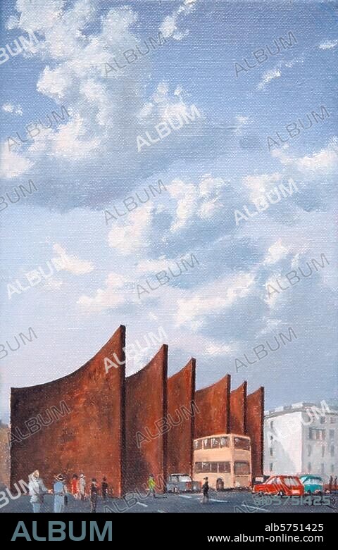 MATTHIAS KOEPPEL. Koeppel, Matthias geb. 1937. "Que sera, Serra? (Hat Richard Serra das Brandenburger Tor gebaut?) ", (Entwurf), 1999. Aus der Reihe der nicht im großen Format ausgeführten Entwürfe zum Zyklus:. Abschied der Moderne. Öl auf Leinwand, 30 × 20 cm. Privatsammlung.
