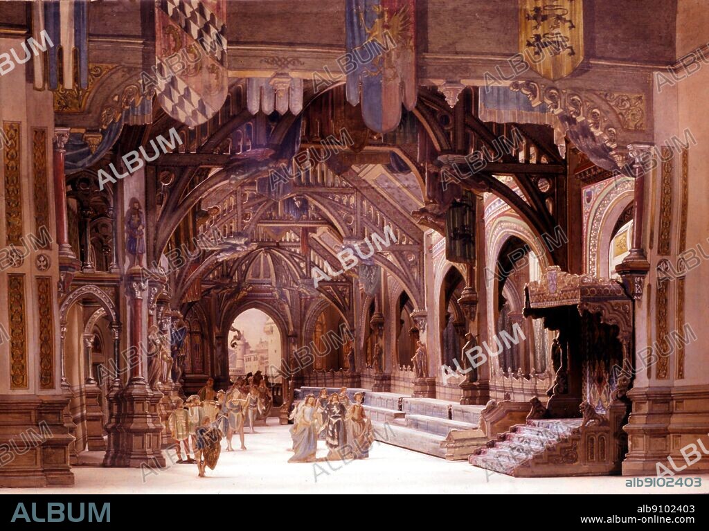 Stage model for Tannhäuser (Tannhaeuser) Set. Opera in Three Acts. Libretto and Music: Richard Wagner (1813-1883). The Dream King by Wilfrid Blunt and James Russell, page 74. According to German legend, Tannhäuser was a knight and poet, who found the Venusburg, or subterranean home of Venus. He spent a year there worshipping Venus.