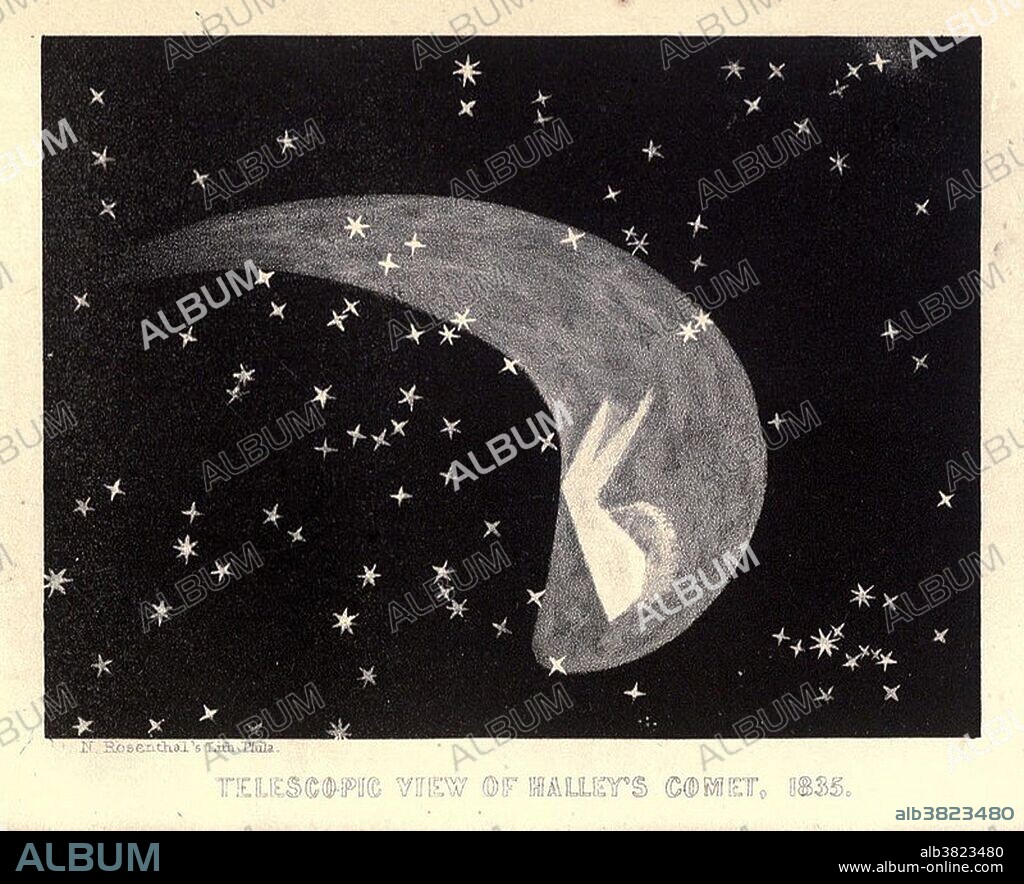 Halley's Comet or Comet Halley (1P/Halley) is the best known of the short-period comets and is visible from Earth every 75-76 years. It is the only short-period comet that is clearly visible to the naked eye from Earth, and thus the only naked-eye comet that might appear twice in a human lifetime. It was observed and recorded by astronomers since at least 240 BC. Records of the comet's appearances were made by Chinese, Babylonian, and medieval European chroniclers, but were not recognized as reappearances of the same object at the time. The comet's periodicity was first determined in 1705 by English astronomer Edmond Halley, after whom it is now named. Halley's Comet last appeared in the inner Solar System in 1986 and will next appear in 2061. Image from A Popular Treatise on Comets (1861) by James C. Watson.