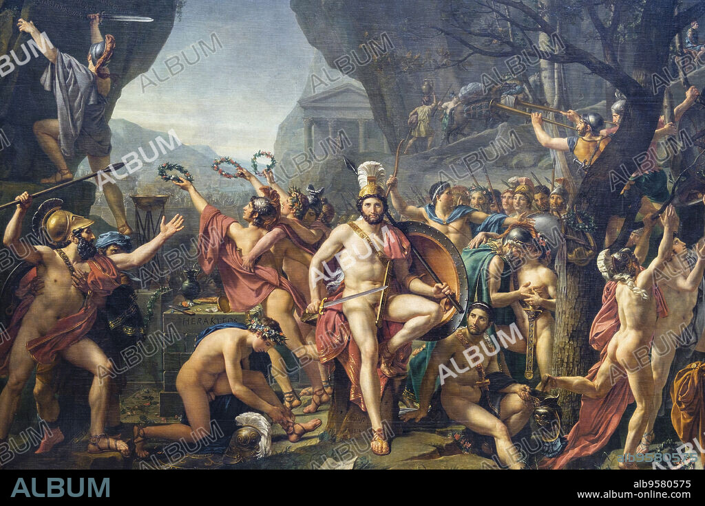 Leónidas en las Termópilas, Jean Louis David ,. Oleo sobre tela, 1814 , Museo del Louvre,museo nacional de Francia, Paris, France,Western Europe.