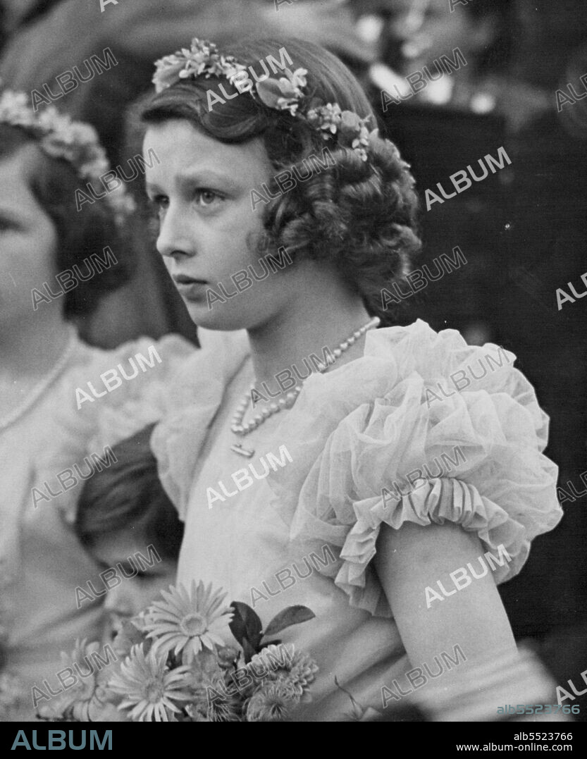Royal Guests at St. Margaret's Wedding -- A charming close-up of H.R.H. Princess Alexandra of Kent - bridesmaid at this afternoon's wedding at St. Margaret's, Westminster.Members of the Royal Family were present to-day, Tuesday, at St. Margaret's, Westminster, when Miss Myra Wernher, daughter of Sir Harold and Lady Zia Wernher of Thorpe Lubehham Hall, Market Narboroug, was married to Major David Butter, M. C., the Scots Guards. In attendance on the bride were Princess Alexandra of Kent and her young brother, Prince Michael. November 05, 1946.