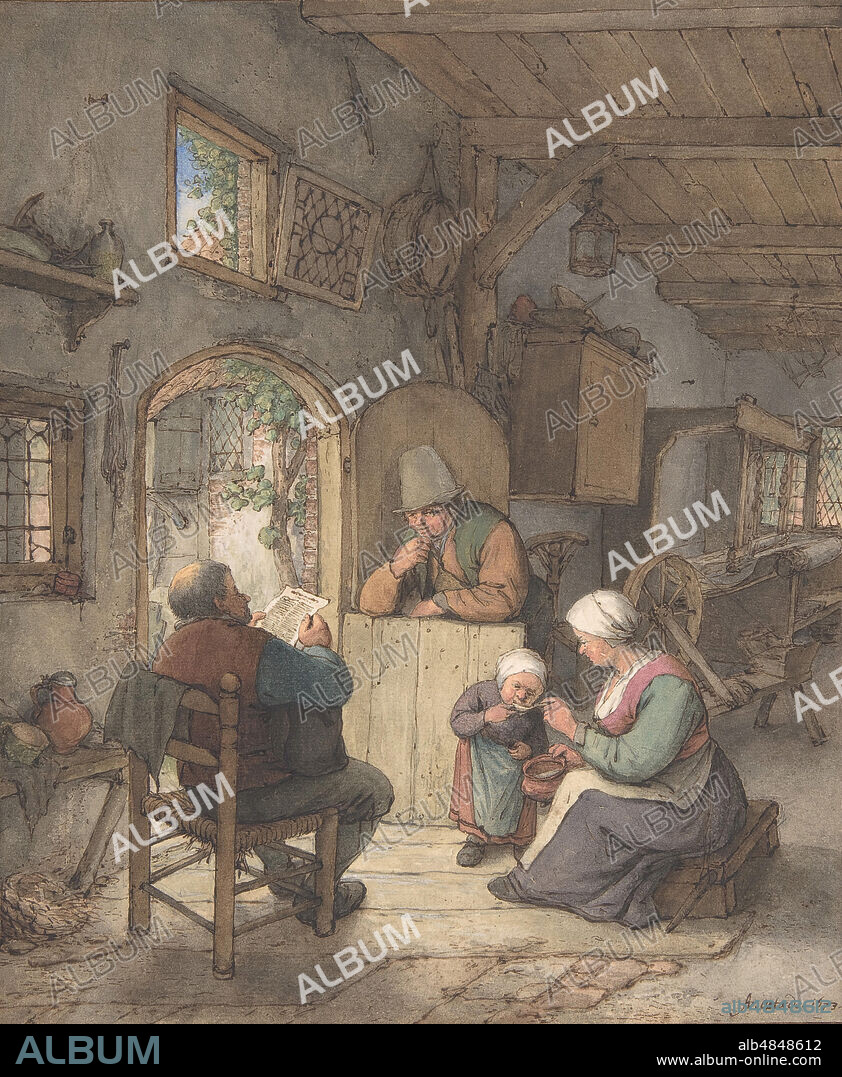 ADRIAEN VAN OSTADE. Reading the News at the Weavers' Cottage, 1673.