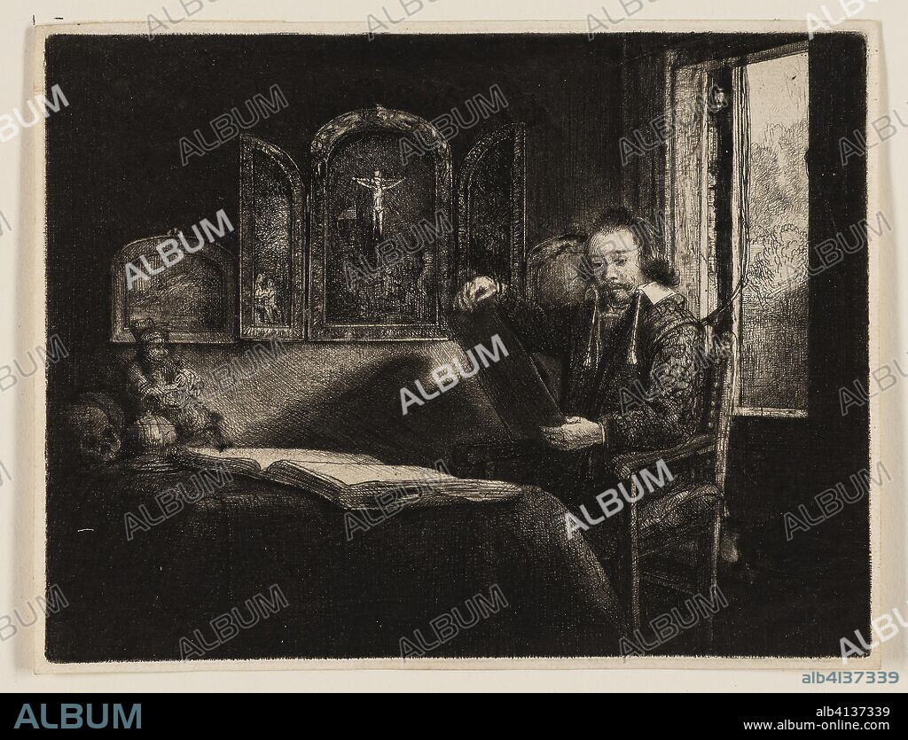 REMBRANDT HARMENSZOON VAN RIJN. Abraham Francen, Apothecary. Rembrandt van Rijn; Dutch, 1606-1669. Date: 1651-1662. Dimensions: 157 x 207 mm (image/plate); 163 x 212 mm (sheet). Etching and drypoint in black on paper. Origin: Holland.