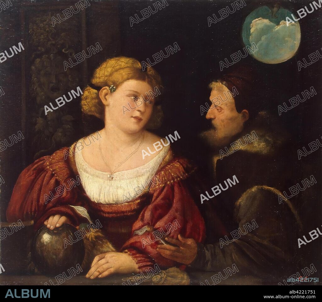 GIOVANNI CARIANI. 'Seduction (Old Man and a Young Woman)'. Italy, 1515/1516. Dimensions: 85x96 cm.