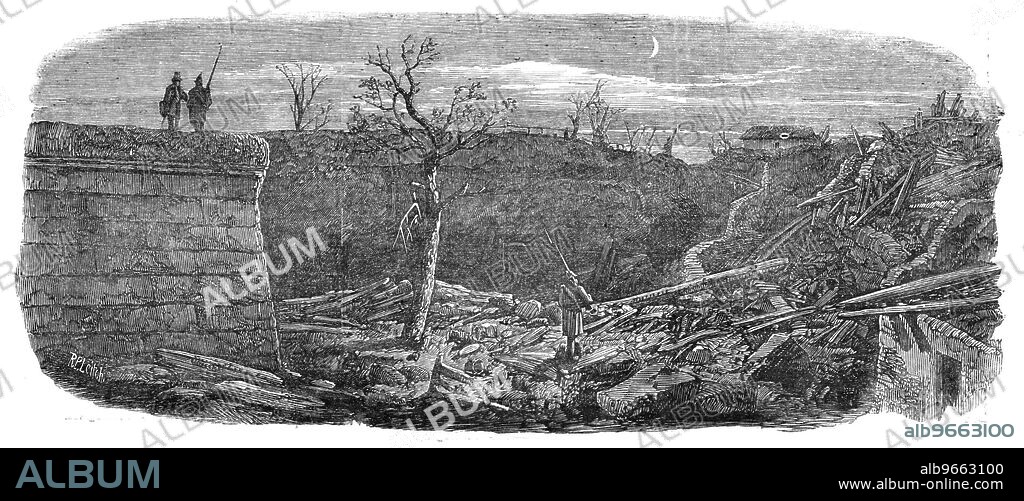 RICHARD PRINCIPAL LEITCH. The Late Explosion at Mayence - Site of the Powder Magazine, 1857. 'This old town, the nearest fortress on the frontier towards France, and the strongest hold of the German Bund, suffered...a most grievous calamity...a tremendous explosion, with, a shock like an earthquake, made town, fortress, and surrounding country rock again. The powder-magazine in the south-west quarter, called the Kastrich of the town, near the Boniface battery, was in the air...Stones of several hundred weight were thrown to an immense distance, in many cases piercing the houses through roof to basement...horrible to relate, human bodies and fragments of them were hurled afar in the same way...The military loss was, of course, severe, as the accident, occurred during the removal of powder, and an exercising-ground was close by'. From "Illustrated London News", 1857.