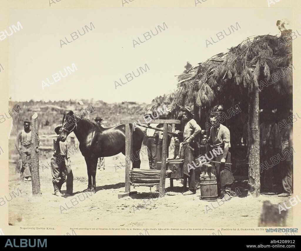 Army Forge Scene, in Front of Petersburg. David Knox; American, active 19th century. Date: 1864. Dimensions: 17.2 x 22.6 cm (image/paper); 31.1 x 44.3 cm (album page). Albumen print, pl. 77 from the album "Gardner's Photographic Sketch Book of the War, Volume II" (1866). Origin: United States.