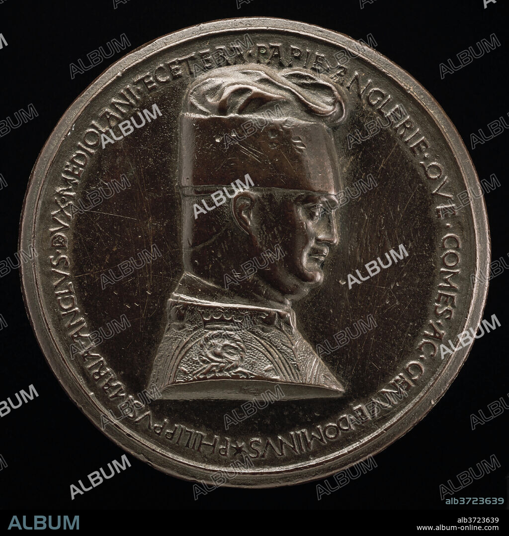 PISANELLO. Filippo Maria Visconti, 1392-1447, Duke of Milan 1412 [obverse]. Dated: c. 1441. Dimensions: overall (diameter): 10.26 cm (4 1/16 in.)  gross weight: 424.68 gr (0.936 lb.)  axis: 12:00. Medium: bronze.