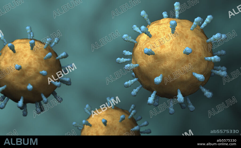 Conceptual biomedical illustration of rubeola measles virus.