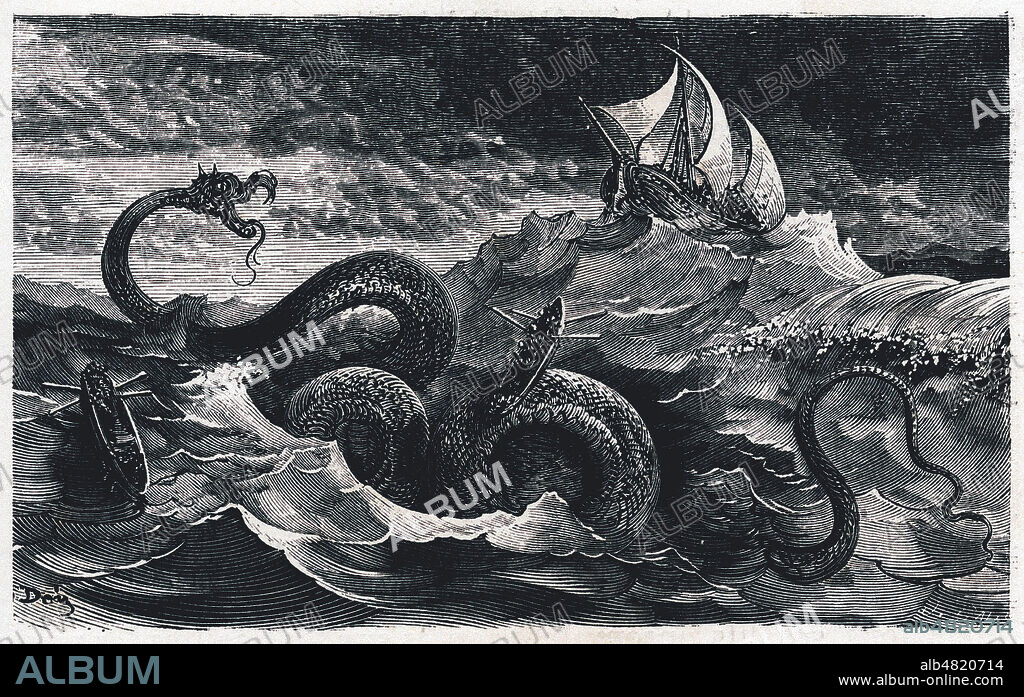 Serpent de mer. Illustration de 1876 par Gustave DORE (1832-1883) pour Mythologie du Rhin par SAINTINE (1798-1865). Credit : Coll. Jonas/KHARBINE-TAPABOR.