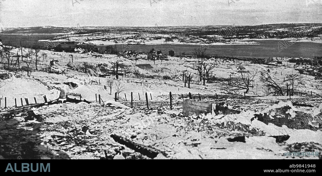 'In Canada: The Halifax Explosion; Part of the suburb of Richmond after the explosion of "Mont-Blanc"; in the background, on the left, on the other side of the bay, we can see the Imo, grounded on starboard; the "Mont-Blanc" was annihilated', 1917. From "L'Album de la Guerre 1914-1919, Volume 2" [L'Illustration, Paris, 1924].