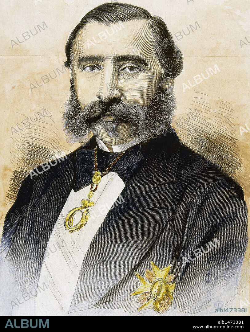 MANUEL ALONSO MARTINEZ (1827-1891). Político español. Ministro de Fomento (1855-1863) y de Hacienda entre 1865 y 1866, en el Gobierno de O'Donnell. Grabado S. XIX.