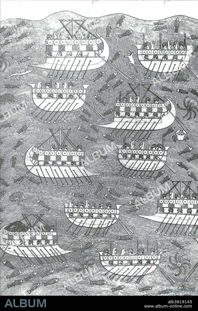 Wall relief of Assyrian warships 700-692 BCE From Nineveh, South-West Palace. The ships were probably built and manned by Phoenicians employed by Sennacherib. A bireme is an ancient oared warship (galley) with two decks of oars, invented by the Phoenicians circa 800 BCE. Deck, passengers and palisade were above the rowers. The Phoenicians were among the most important naval civilizations in early Antiquity. It was an enterprising maritime trading culture that spread across the Mediterranean from 1550 to 300 BCE. Galleys fought in the wars of Assyria, ancient Phoenicia, Greece, Carthage and Rome until the 4th century AD. After the fall of the Western Roman Empire galleys formed the mainstay of the Byzantine navy and other navies of successors of the Roman Empire, as well as new Muslim navies.