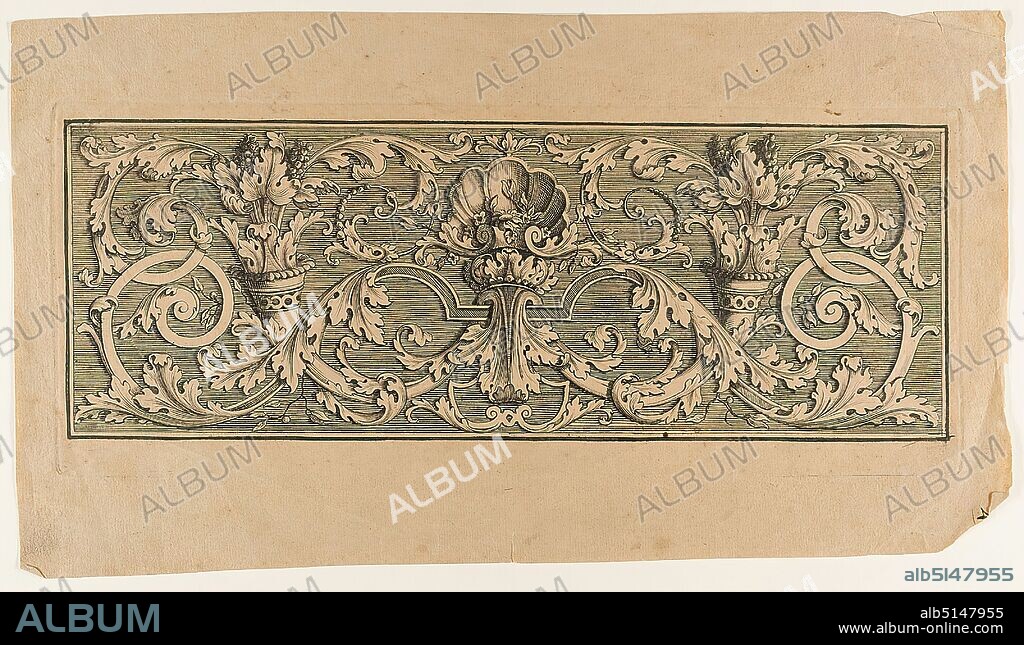 Johann Leonhard Eisler, Johann Christoph Weigel, Eine Laub- und Bandelwerk Füllung, copperplate engraving, sheet size: height: 15.50 cm; width: 28.30 cm, graphics, Laub- und Bandelwerk, ornaments, sheet from a six-part series, which appeared as the first part of a twelve-part series Neu inventirtes Laub und Bandel-Werck.