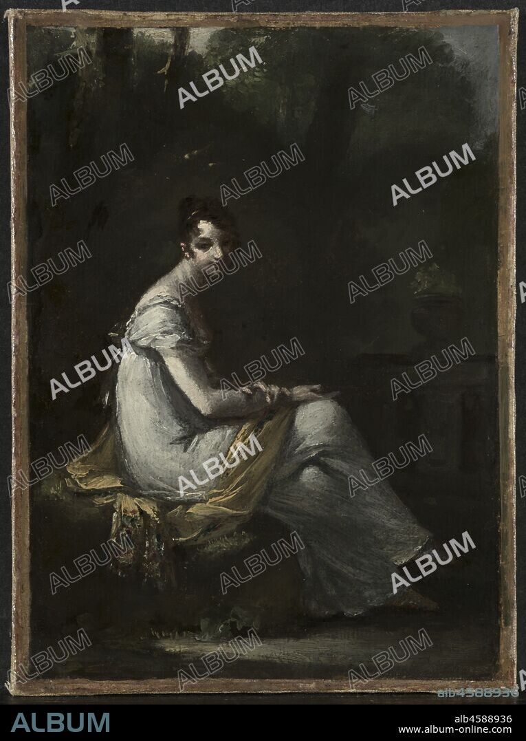 Mme. Dufresne, c. 1816. The artist made this sketch in preparation for a full-length portrait of Madame Dufresne that is now lost. Prudhon showed the sitter?probably the wife of an art dealer?in a landscape where she is seated in a relaxed pose with her legs crossed. According to an early auction record, the composition is based upon one of several sketches Prudhon made for a portrait of Empress Josephine (1763-1814). The empress probably rejected the pose as too casual. Prudhon's portraits show his skill in capturing emotions, especially melancholy. This is true of the Cleveland portrait; despite its rough surface, we sense the sitter's gentle demeanor and slightly wistful expression. In 1789 Prudhon was awarded the Prix de Rome, a scholarship that allowed especially gifted French art students the chance to study in Rome. While in Italy, Prudhon was deeply influenced not only by ancient Roman art but also by the lively, international Neoclassical movement that was centered there. After his return to France, the artist became very popular with Napoleon, painting portraits of the emperor and his entourage and acting as Empress Josephine's drawing instructor.