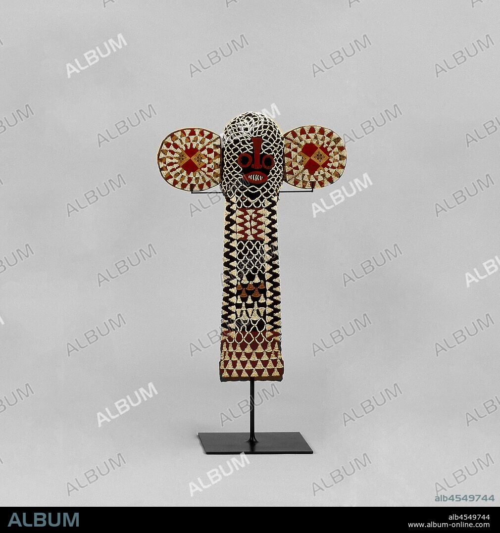 elephant mask (Aka), Bamileke people, late 19th century - early 20th century, cloth, fiber, glass beads, 31-3/4 x 22-1/2 x 5-1/2 in., African Art.