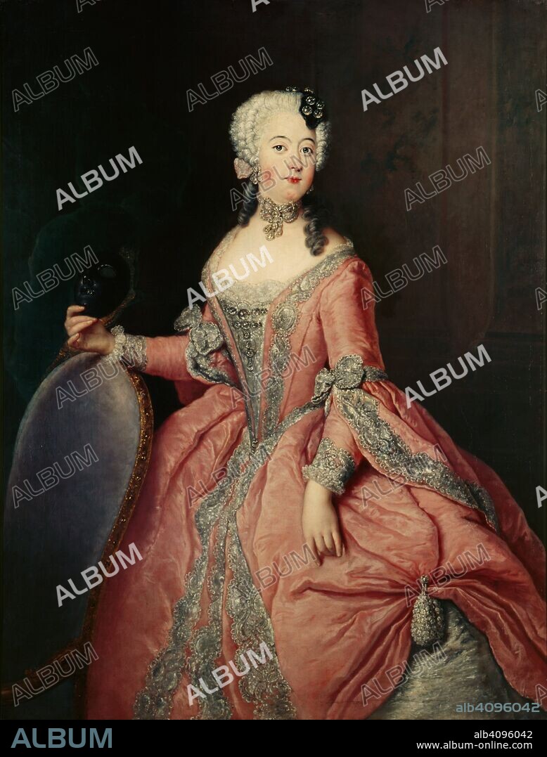 ANTOINE PESNE. Portrait of Louisa Ulrika of Prussia (1720-1782) with a mask in her hand.