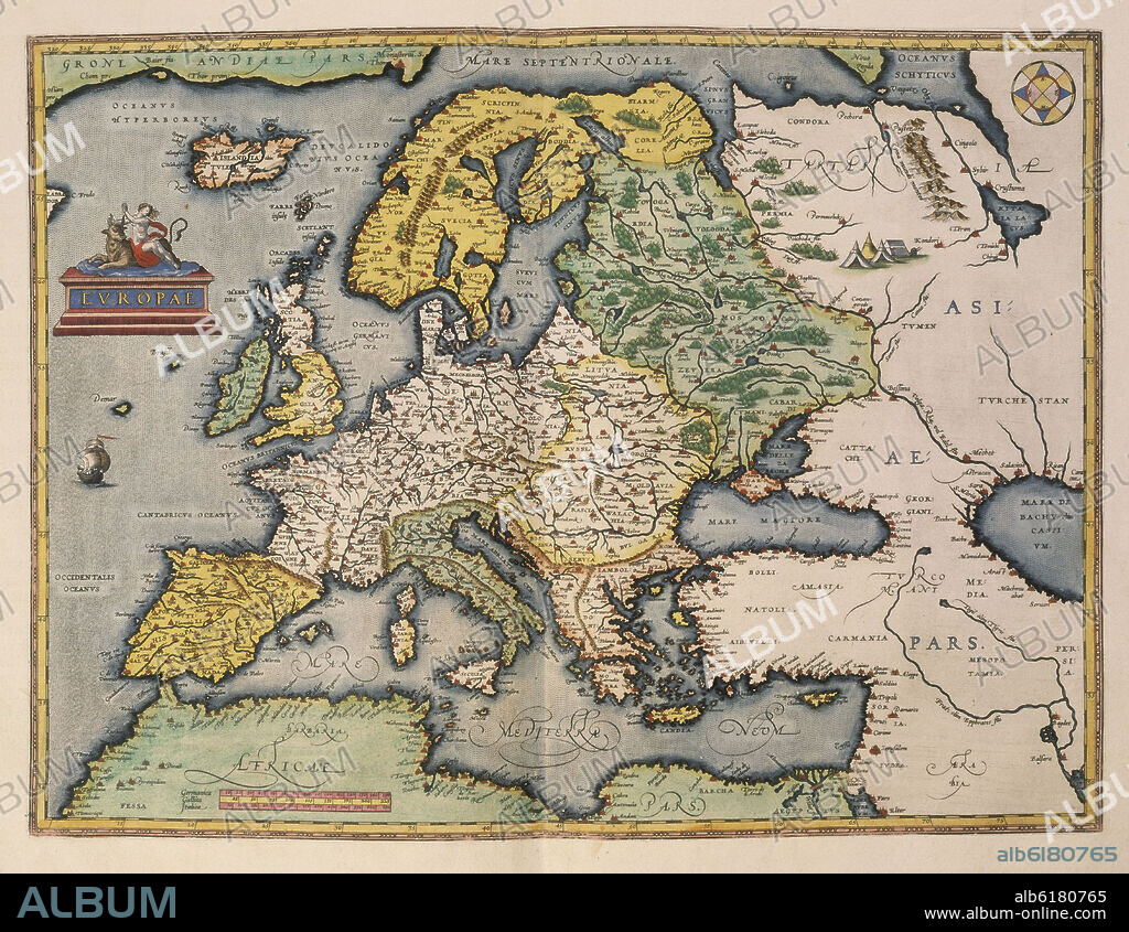 ABRAHAM ORTELIUS (1527-1598). MAPA DE EUROPA Y NORTE DE AFRICA - SIGLO XVI.