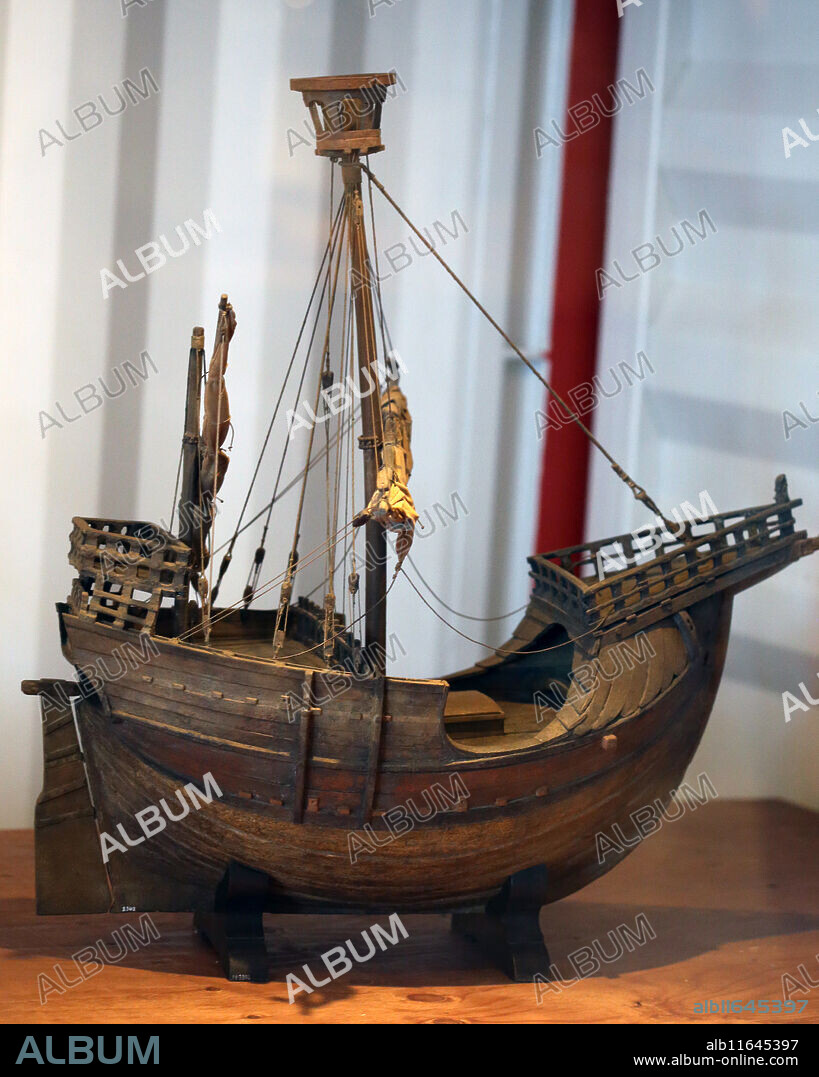 Coca of Mataro. Cocche votive model, Mediterranean adaptation of cog. 15th cent. Maritime Museum of Barcelona. Spain.