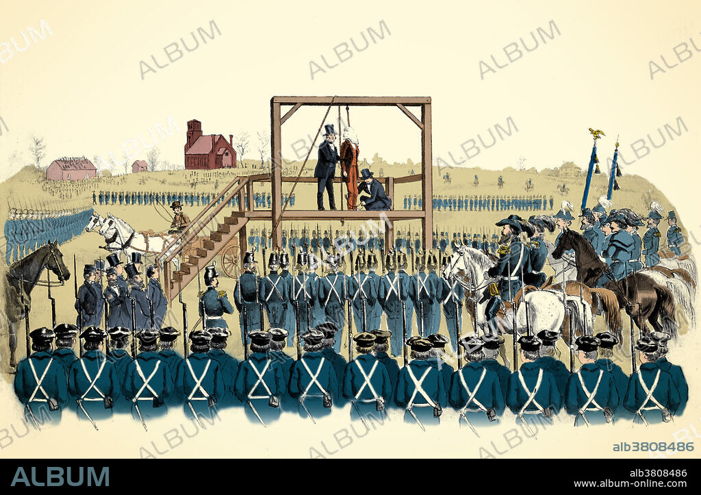 Execution of John Brown. John Brown (1800-1859), a white abolitionist, attempted to start an armed slave revolt by seizing a military arsenal at Harpers Ferry, Virginia in 1859. He was defeated by a detachment of Marines led by Colonel Robert E. Lee. John Brown was the first white man to use violence in an attempt to end slavery. The raid alarmed many in the South and led to militarization in preparation for a Northern invasion. Brown was tried and executed for treason, murder, and conspiracy.