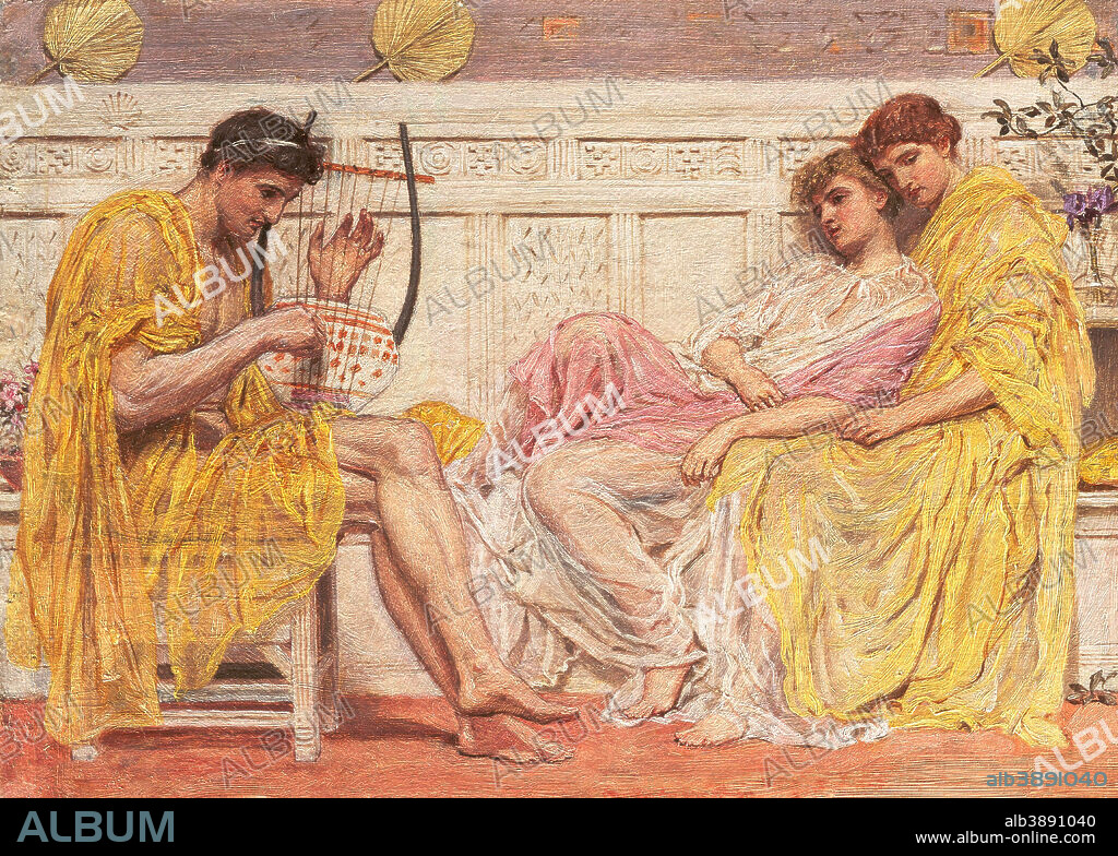 ALBERT JOSEPH MOORE (PEINTRE). A Musician. Date/Period: Ca. 1867. Painting. Oil on canvas. Height: 286 mm (11.25 in); Width: 387 mm (15.23 in).