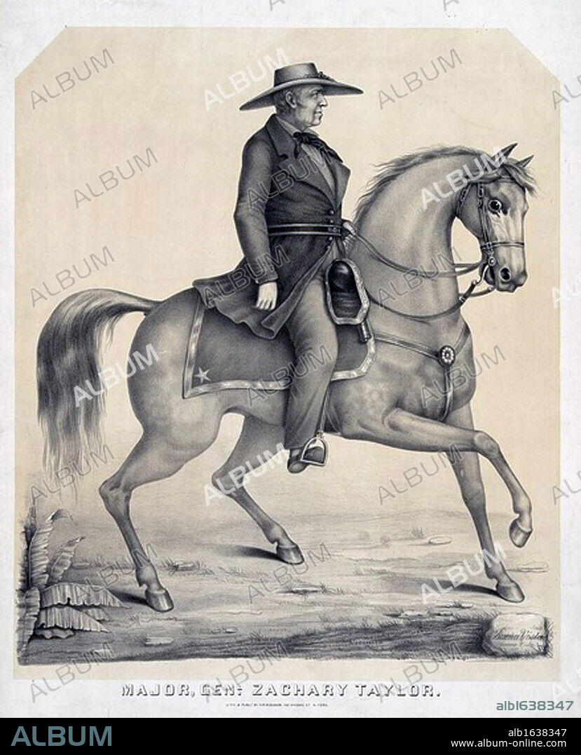 Zachary Taylor (1784-1850) American soldier and 12th President of the United States 1849-1850. Lithograph of General Taylor riding his horse.