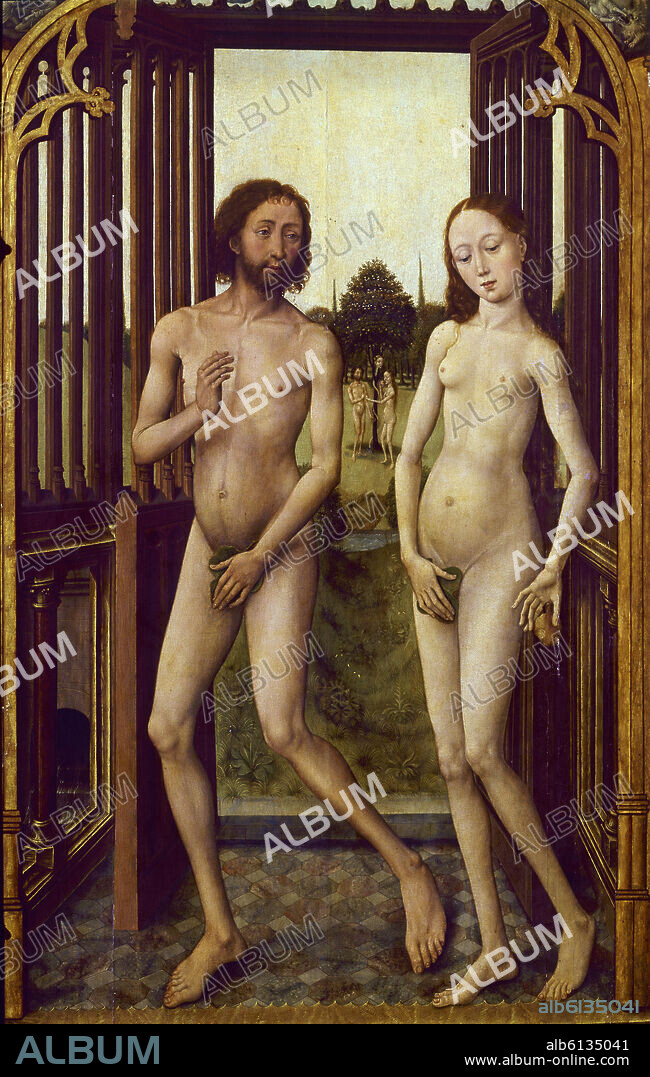 VRANCKE VAN DER STOCKT (1420-1495). 'Redemption Triptych: Adam and Eve Expulsed from Paradise' (detail), 1455-1460, Oil on panel, 195 cm x 77 cm, P01889.