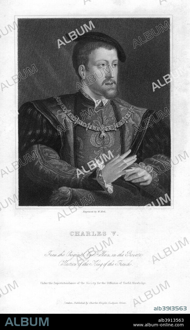 Charles V, Holy Roman Emperor, (19th century). Crowned King Charles I of Spain in 1516, he was the founder of the Habsburg dynasty. He became Holy Roman Emperor in 1519.