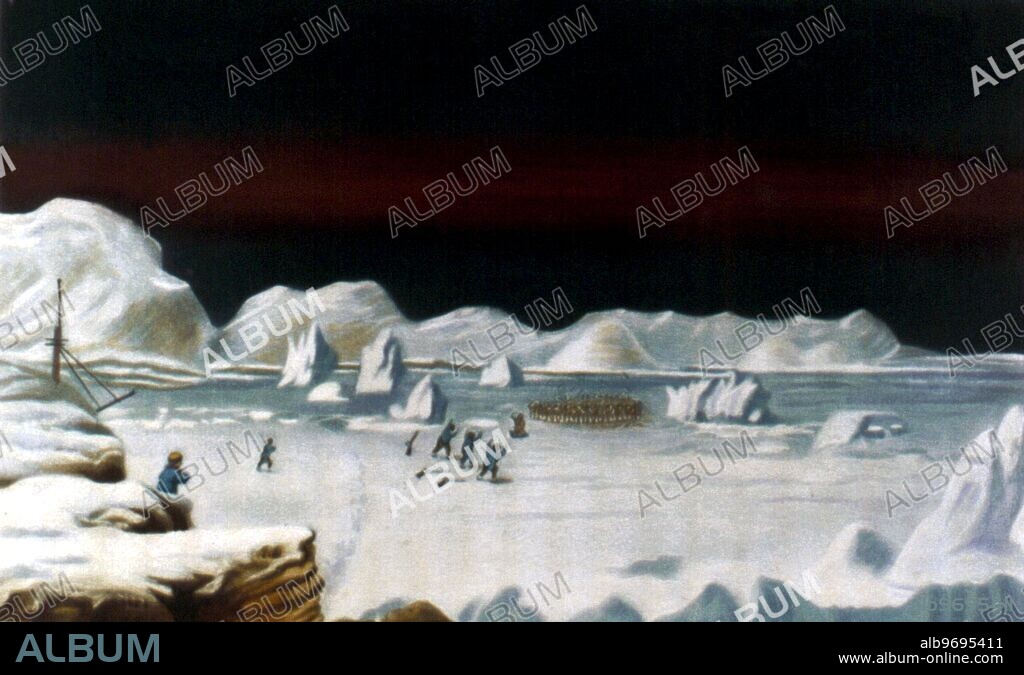 First communication with the Natives of the Boothia Felix eskimo tribe from a drawing by Captain Sir John Ross on his second voyage to the Arctic 1829-1833.