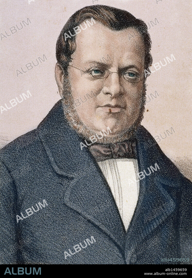 CAVOUR, Camillo Benso, conde de (Turín,1810-1861) Estadista italiano, principal artífice de la unificación italiana. Profundo admirador del constitucionalismo británico y de la monarquía de Luís Felipe. Fundador de "Il Risorgimento" (1847). Grabado por Llanta. Coloreado.