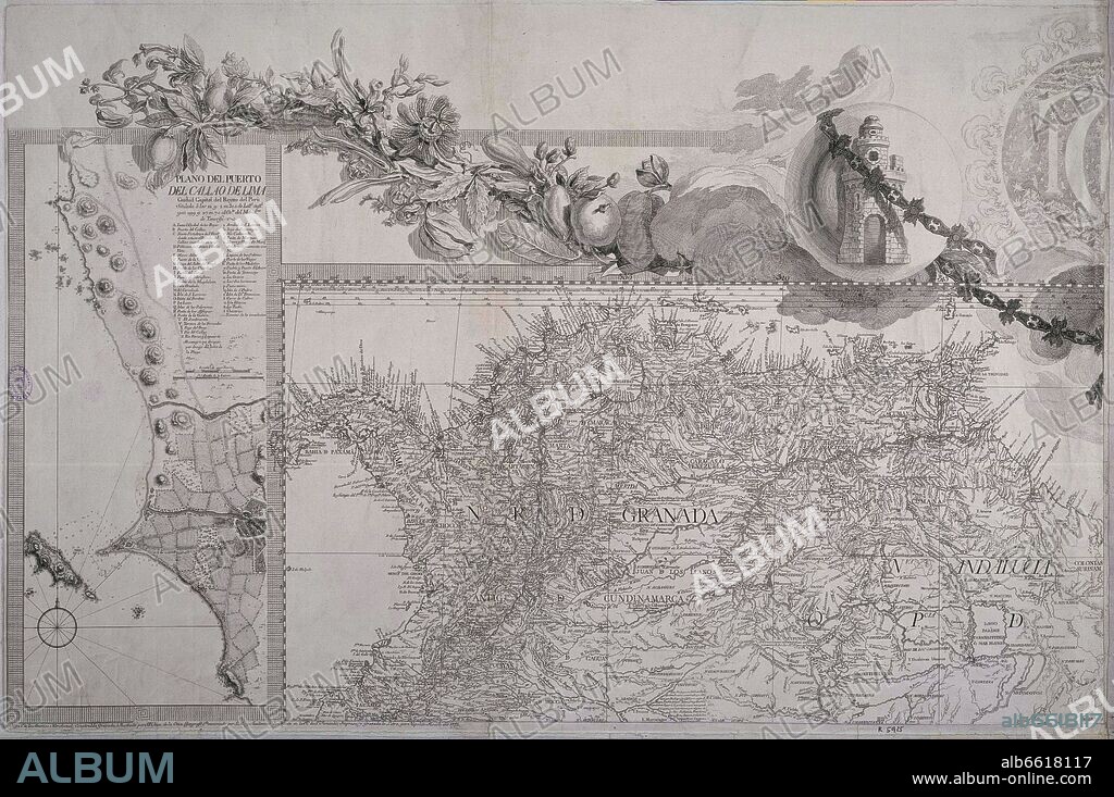 JUAN DE LA CRUZ CANO Y OLMEDILLA (1734-1790). DETALLE DEL MAPA GEOGRAFICO DE AMERICA MERIDIONAL - 1755.