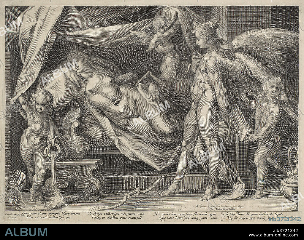 JAN MULLER, AFTER BARTHOLOMAEUS SPRANGER. Cupid and Psyche. Dated: c.1600. Dimensions: plate: 38.8 × 52.8 cm (15 1/4 × 20 13/16 in.)  sheet: 47.6 × 59.7 cm (18 3/4 × 23 1/2 in.). Medium: engraving on laid paper.