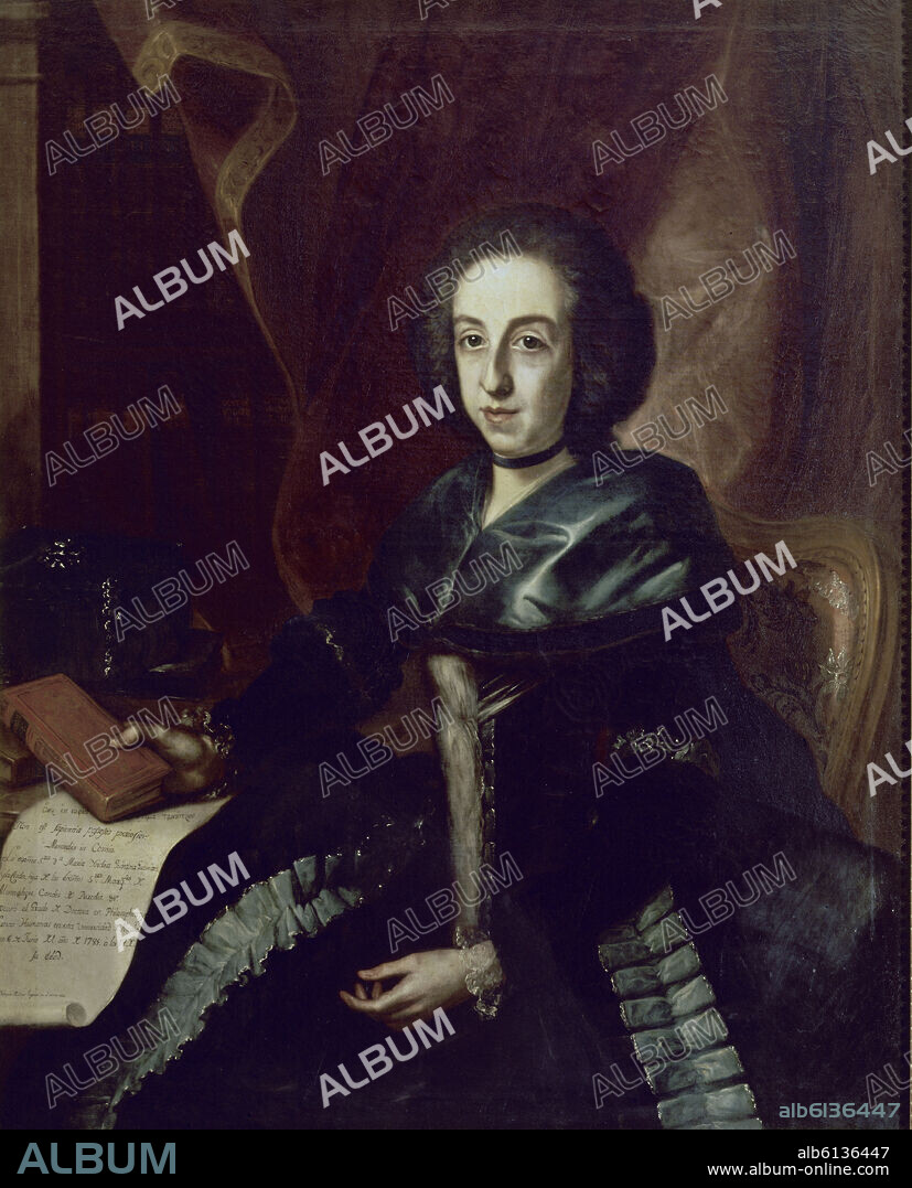 JOAQUIN INZA Y AINSA. 'Retrato de María Isidra de Guzmán y de la Cerda', siglo XVIII, Óleo sobre lienzo.