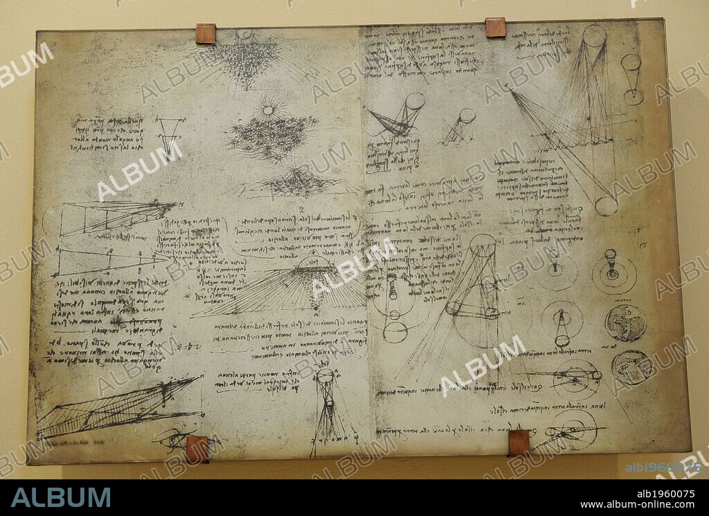 "LOS ESTUDIOS SOBRE LA LUNA". LEONARDO DA VINCI (S. XV), está interesado en el fenómeno de la reflexión de la luz de un planeta a otro. Estudia las propiedades físicas de la Luna. Museo Nacional de la Ciencia y la Tecnología Leonardo Da Vinci. Milán. Italia.
