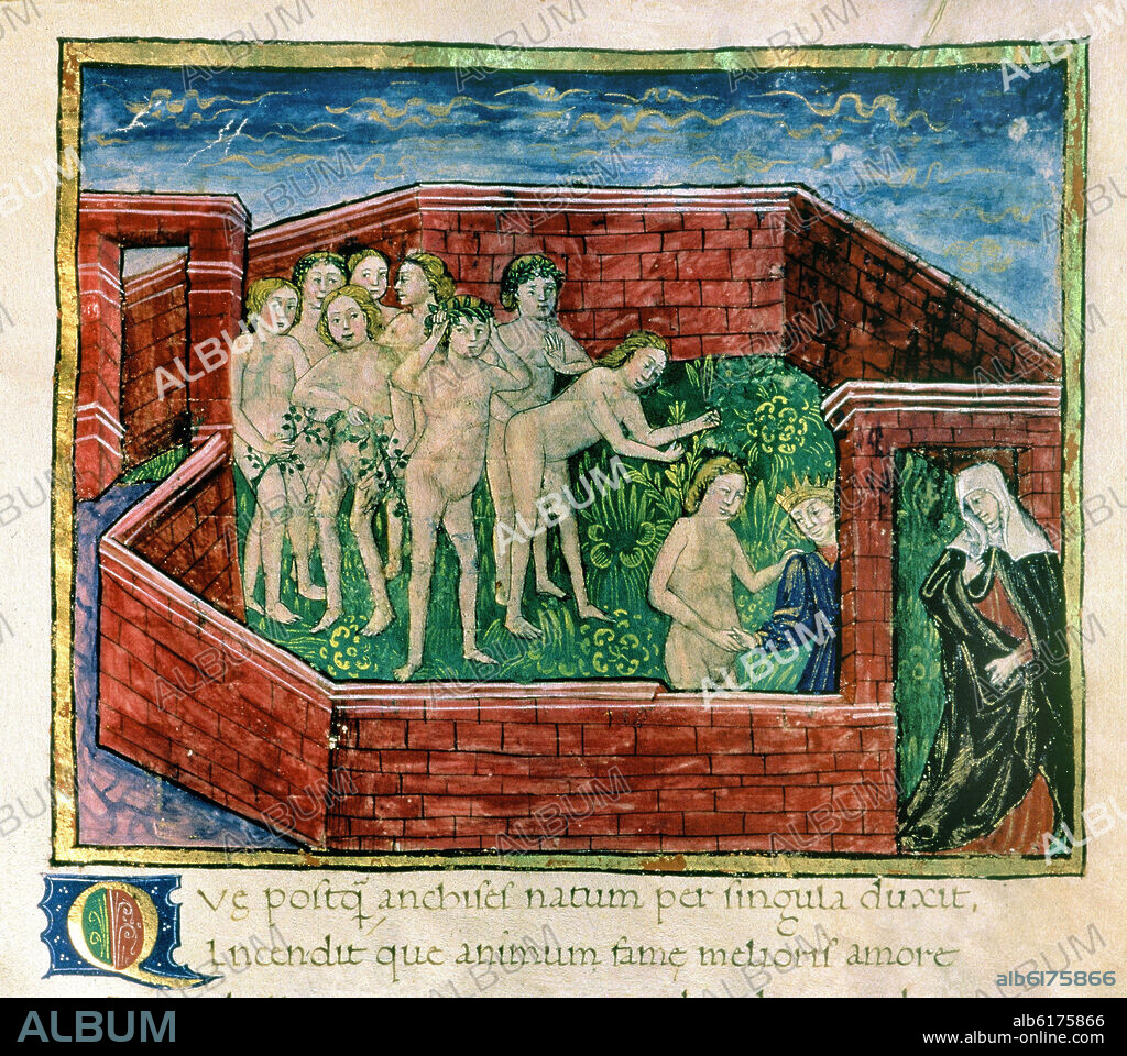 ENEIDA- CAMPOS ELISEOS- DIDO ENSEÑA A ENEAS LAS ALMAS DE LOS NO NACIDOS- MANUSCRITO S XV.
