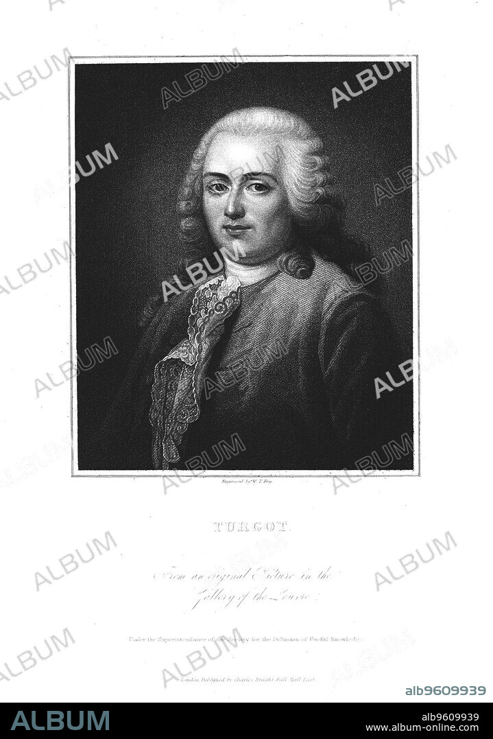 WILLIAM THOMAS FRY. Anne Robert Jacques Turgot, French politician and economist, early 19th century. Turgot (1727-1781) was an advocate of free trade and laissez-faire principles in economics. As comptroller-general of finances (1774-1776), he advocated radical reforms to the French economy and taxation system. His policies, particularly edicts abolishing guilds and levying taxation on all, including the nobility, made Turgot many enemies, and Louis XVI was persuaded to demand his resignation. Turgot's edicts were repealed, but his conviction that the only alternative to radical reform was revolution proved to be correct in 1789.