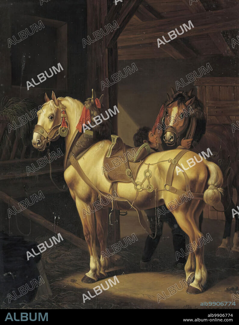 JOHANN BAPTIST DALLINGER VON DALLING. Two draft horses in the stable, 1832.