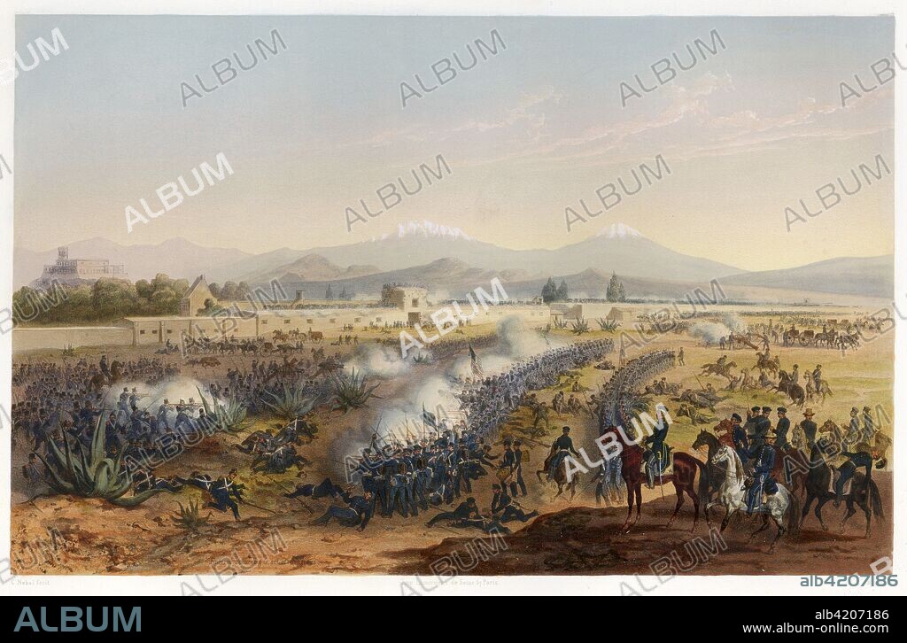 Molino del Rey - attack upon the Molino,  from The War Between the United States and Mexico, pub. 1851 (colour lithograph). US-Mexican War 1846 - 1848; Winfield Scott (1786 - 1866); Antonio de Leon (1794-1848); Battle of Molino del Rey; 8th September 1847;  battle took place just outside Mexico City and resulted in a stand off with the US Army successfully marching into Mexico City one week later.