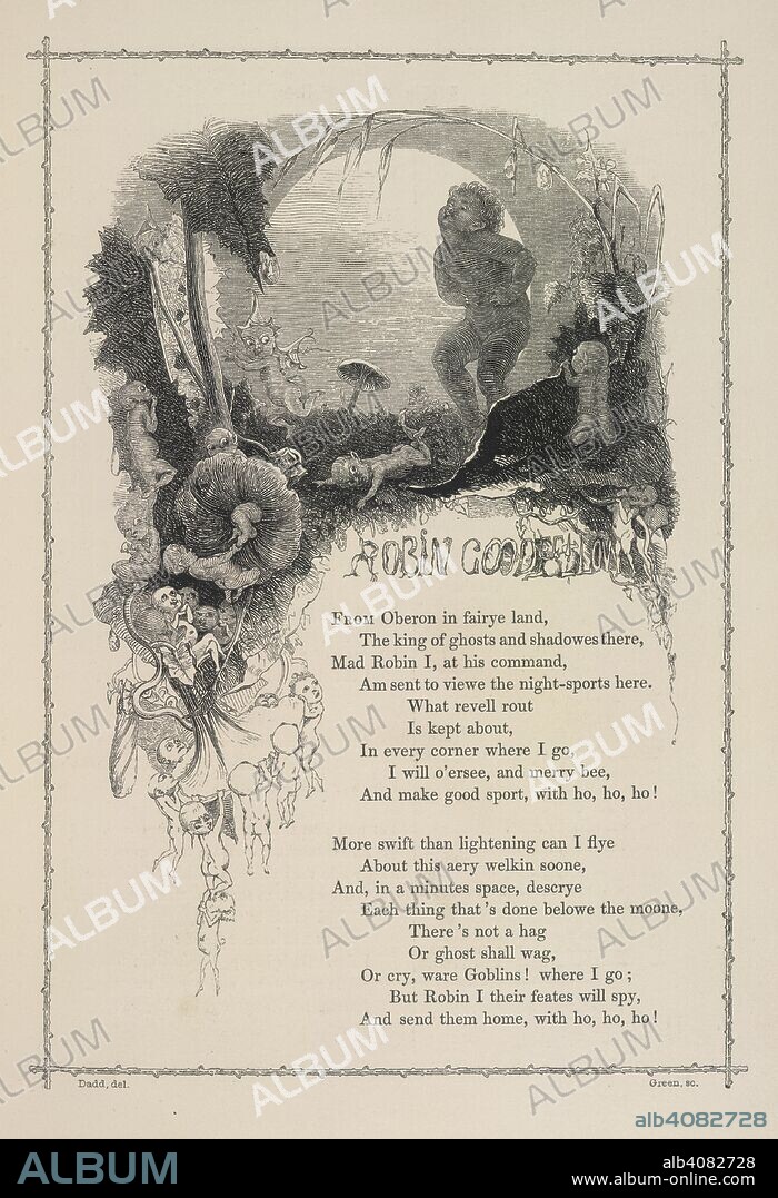 RICHARD DADD and SAMUEL CARTER HALL. An illustration depicting Robin Goodfellow, from 'A Midsummer Nights Dream'. Wood-engraving after Richard Dadd. The Book of British Ballads. (The book of British Ballads. (The book of British Ballads. Second series.) Edited by S. C. H. London, 1842. Source: 2288.g.4, page 87. Language: English.
