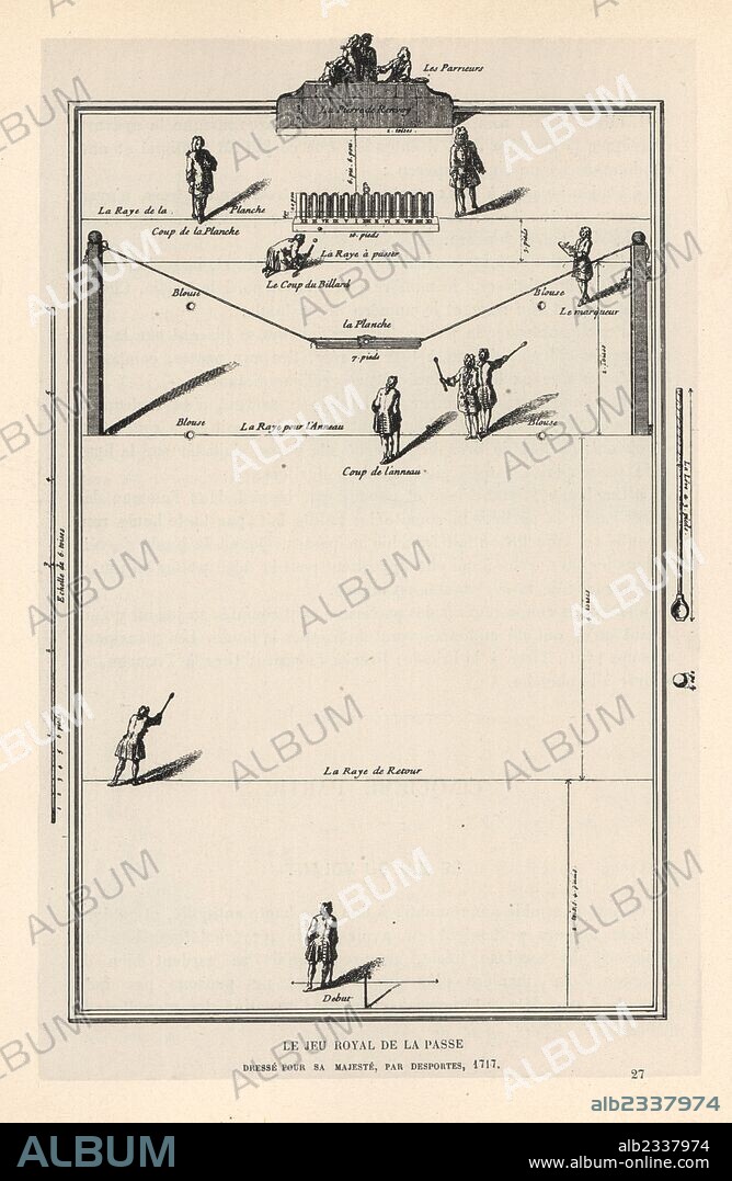 Men playing the royal game of croquet or pall mall, le jeu royal de la passe, designed for Louis XV in 1717. Lithograph from Henry Rene Allemagne's Sports and Games of Skill (Sports et Jeux d'Adresse), Librairie Hachette, Paris, 1903.