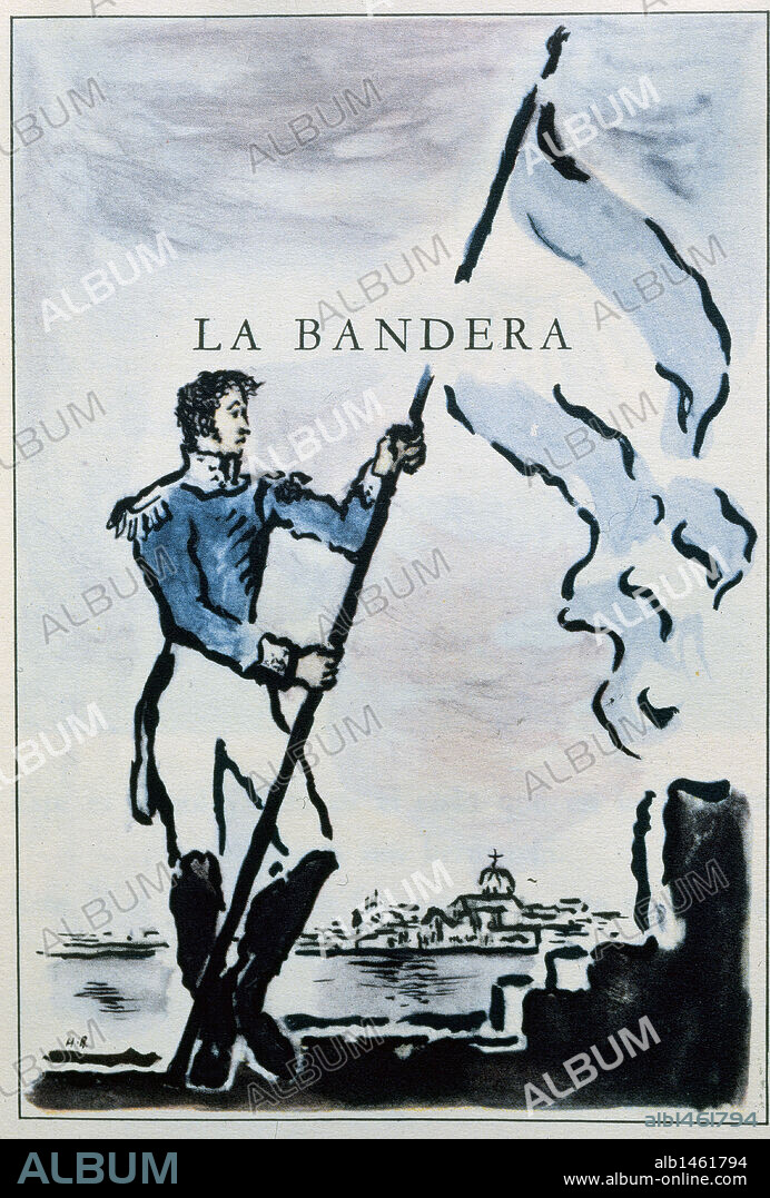 Francisco Luis Bernardez (1900-1978). Argentinian poet. National Poems. The flag. Title cover. Edition of Buenos Aires, 1950. Library of Catalonia. Barcelona. Spain.