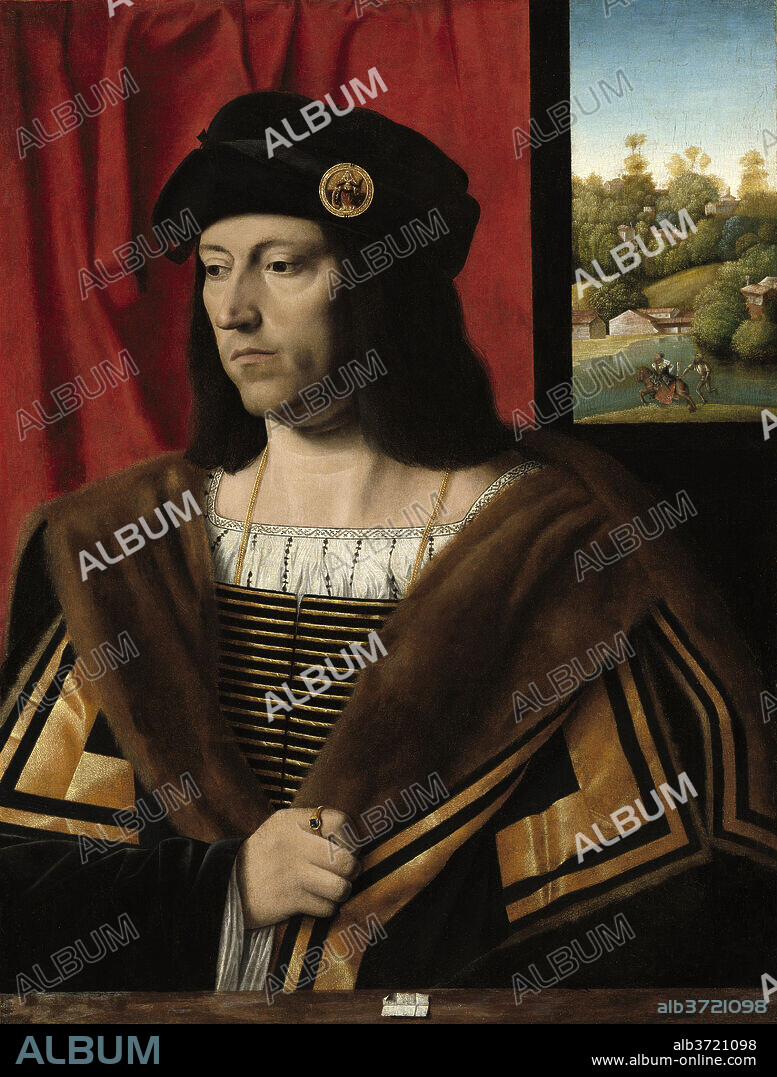 BARTOLOMEO VENETO. Portrait of a Gentleman. Dated: c. 1520. Dimensions: overall: 76.8 x 58.4 cm (30 1/4 x 23 in.)  framed: 106.4 x 89.2 x 7.6 cm (41 7/8 x 35 1/8 x 3 in.). Medium: oil on panel transferred to canvas.